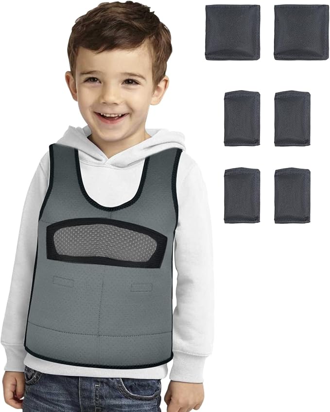 Compression Vest for Kids-Grey, Weighted Vest for Kids Including 6 Removable Weights, (Small, Ages 2 to 5)