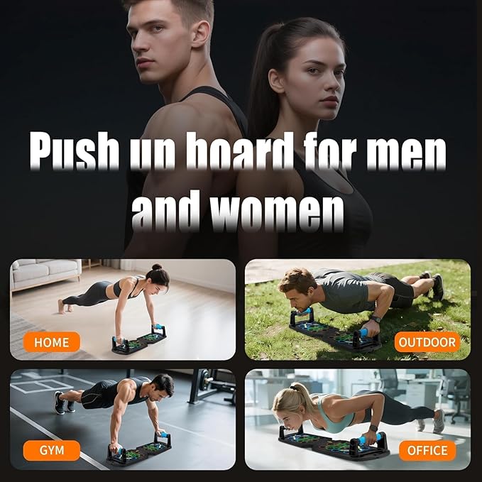 Push Up Board for Men - 15-in-1 Foldable Pushup Board with Push Up Bar, Handles & Bands, Portable Home Gym & Workout Equipment for Chest Exercise, for Teen Boys 16-18 & Gym Lovers