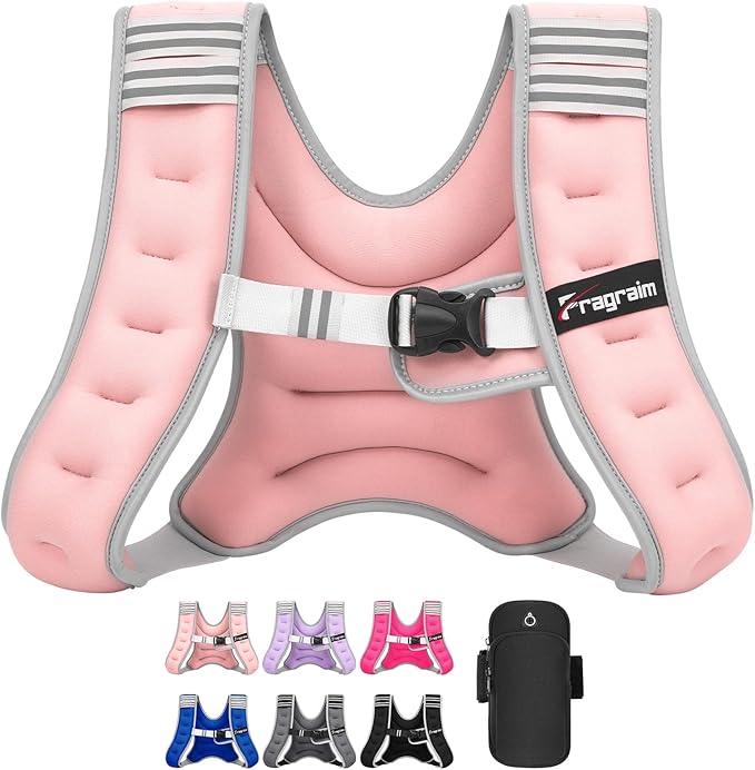 Fragraim Weighted Vest for Women Men - 8lb/10lb/12lb/16lb/22lb/25lb/30lb Weight Vest with Reflective Stripe, Detachable Phone Pouch, Ideal for Walking, Strength Training, Running, Workout, Cardio