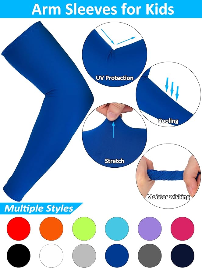 12 Pairs Sports Arm Sleeves for Kids Basketball Baseball Arm Sleeves UV Sun Protection Cooling Arm Cover Sleeve