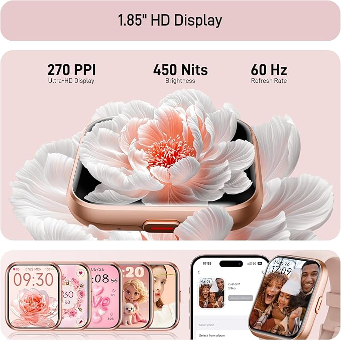 Tensky Smart Watch for Women Android & iPhone, Alexa Built-in, 1.8" Touch Screen Fitness Tracker with Answer/Make Calls, 3ATM Waterproof Heart Rate/Sleep/SpO2 Monitor, Pedometer, 100+ Sport Modes