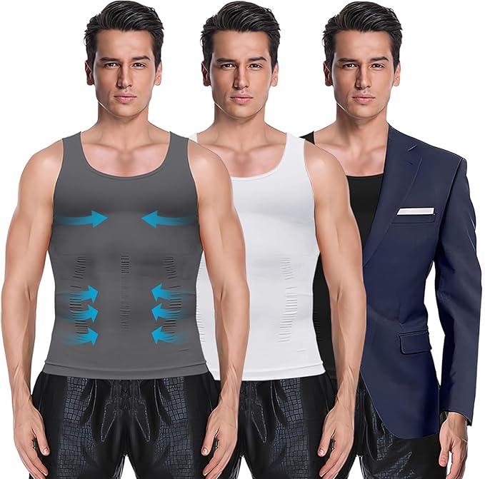 MEETYOO 1/2/3 Pack Men's Shaper Slimming Tank Top Athletic Compression Shirt with Sleeveless Undershirts for Men