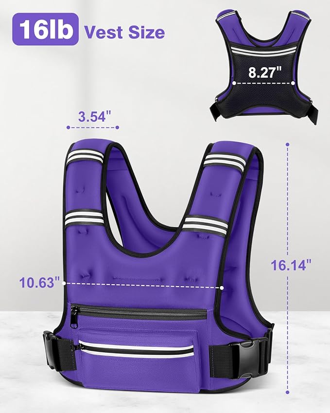 Weighted Vests for Women Men, 8 12 16 20 lb Weighted Vest with Storage Pockets, Rucking Vest with Reflective Stripe, Adjustable Straps Weight Vest for Running, Walking, Workout, Training
