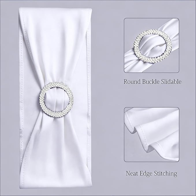Wedding White Chair Sashes 100 Pack Spandex Chair Bands with Buckles Slider Chairs Bows for Party Birthday Bridal Shower Engagement Anniversary Christmas Event Decorations
