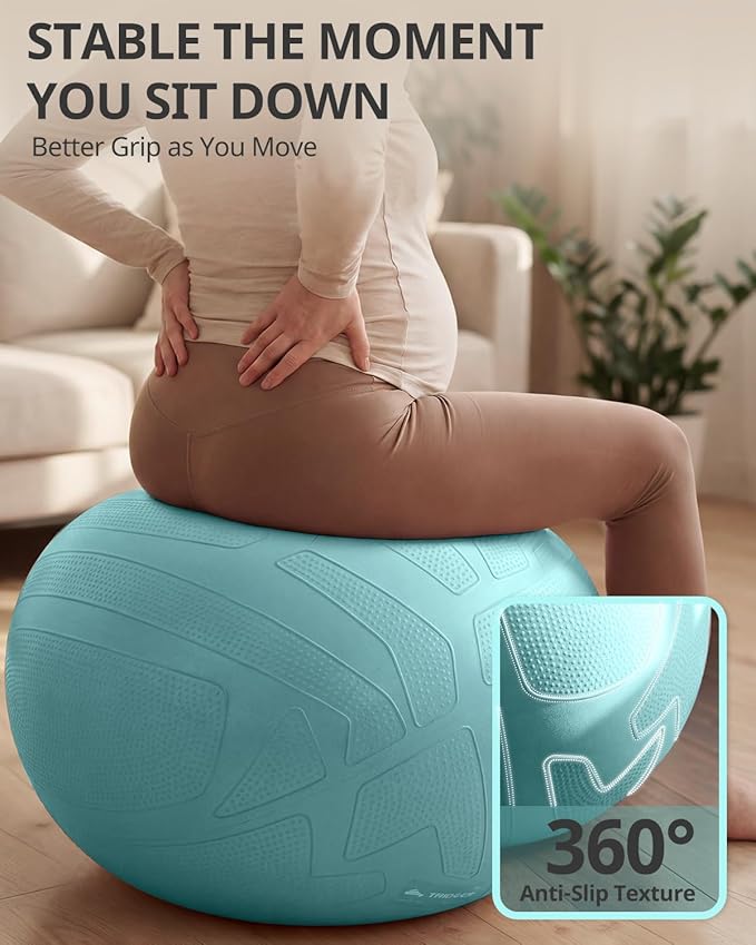 Trideer Pregnancy Birthing Ball, 1.7mm Extra Thick Yoga Ball for Maternity, Labor, Physio, Recovery, Exercise Guide & Daily Comfort Tips for All Trimesters, 1000LB Anti-Burst Non-Slip Stability Ball
