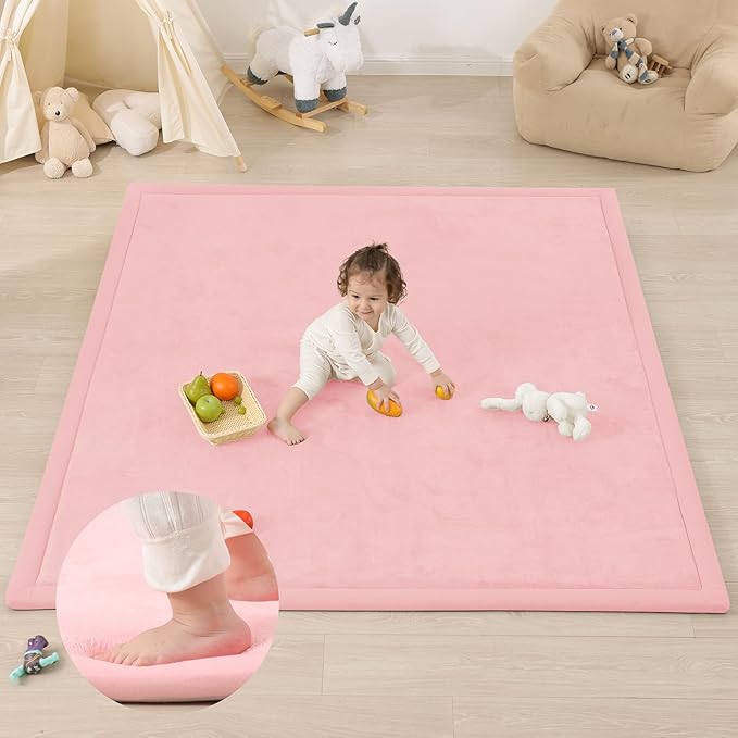 1.3" Thick Foam Baby Play Mat Extra Large 79x158, Basic Padded Plush Tummy Time Crawling Mat, Non-Slip Support Area Rug for Playroom Nursey Living Room (Pink)