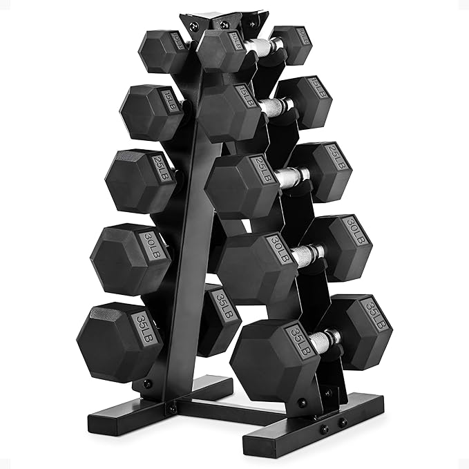 HolaHatha Hexagonal Dumbbell Weights Set, Home Gym Equipment Set, Portable Weighted Exercise Dumbbells for Fitness, Training, and Lifting Workouts