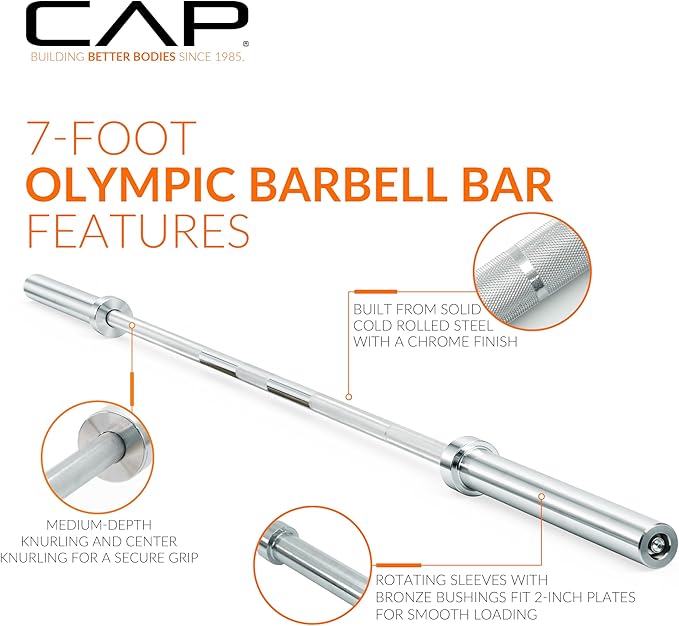 CAP Barbell 2-Inch Olympic 7 ft Barbell Bars | Multiple Options