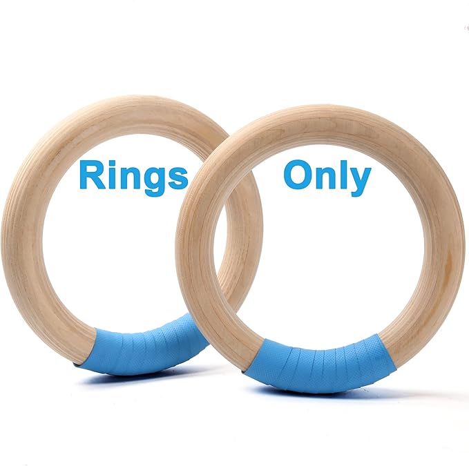 Wood Gymnastic Rings with Adjustable Number Suspension Trainer Straps with Cam Buckle 15ft Olympic Rings 32/28mm Heavy Duty 1543/992lbs for Pull Up Bar Workout Exercise Gym Hanging Rings Indoor