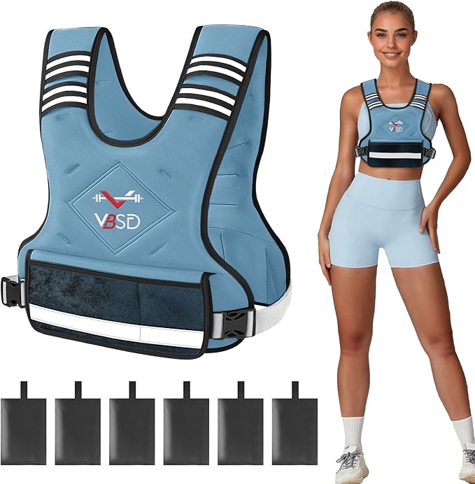 VBSD Adjustable Weighted Vest for Women Men 4-10lb/11-20lb/20-32lb Vest with 6 Ironsand Weights Body Weight Vest with Reflective Strip for Running Walking Strength Training Workouts