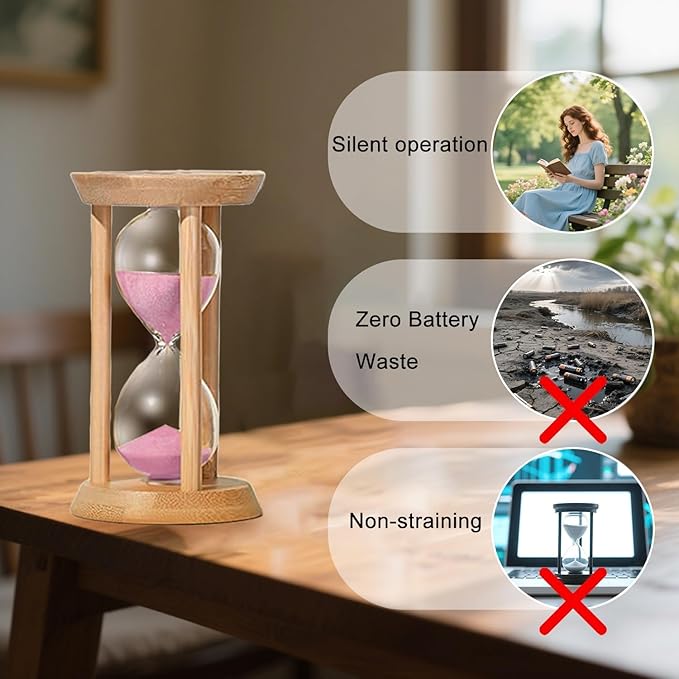 Mini Sand Timer,10 Minute Hourglass,Men's Office Desk Decoration Bamboo Sandglass 10 Min,Wood Sand Clock- Decorative Timer for Classroom,Baking,Game,Desk Decor,Pink