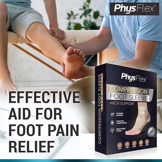 PhysFlex Ankle Brace for Women & Men - Compression Socks 20-30mmHg, Achilles Tendonitis, Plantar Fasciitis Relief, Sprained Ankle, Heel Spurs, Foot Swelling & Fatigue, Arch Support (1 Pair)