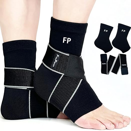 Ankle Brace for Women Men-2 Pack Copper Ankle Compression Sleeve Support for Sprained Ankle, Plantar Fasciitis Relief & Achilles Tendonitis Brace, Sports, Running, Black, L