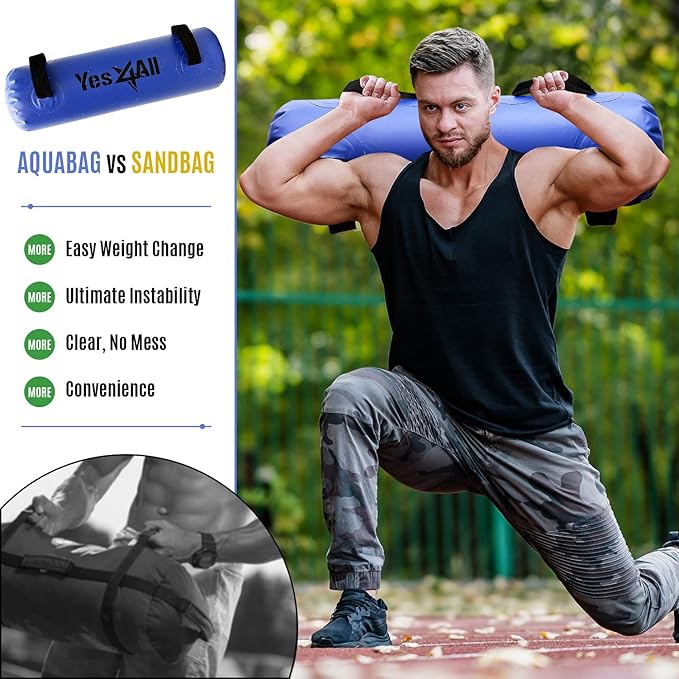 Yes4All Large Aqua Bags for Workout 35/45/80lbs - Ultimate Core Water Weights Aqua Bag - Portable Stability Fitness - Perfect Agility, Durability for Indoors and Outdoors - Clear & Dark Blue
