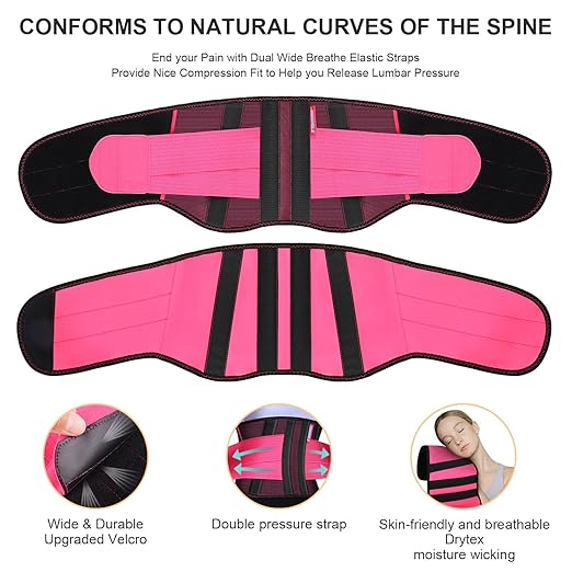 T TIMTAKBO 2.0 Version Lower Back Brace for Pain Relief, Back Brace for Lifting at Work, Back Brace for Herniated Disc and Sciatica, Back Support Belt for Women (Red,2XL Fits 39"-48" Belly Waist)