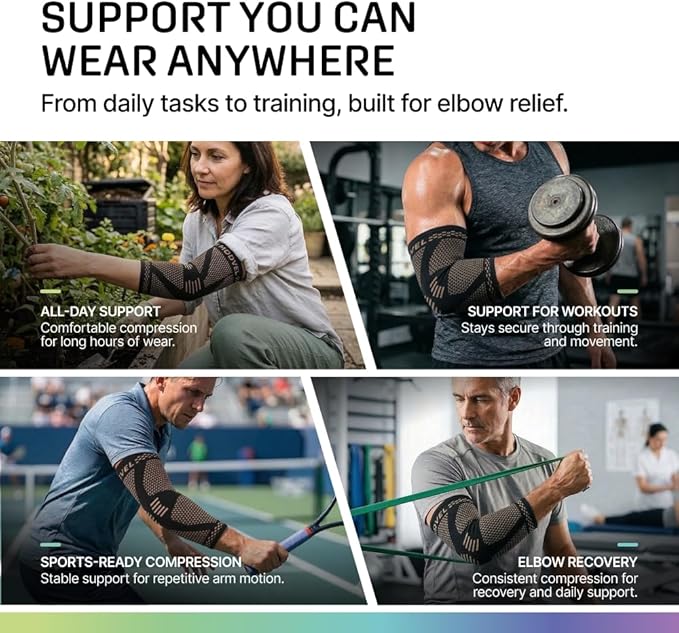 Modvel 2 Pack Elbow Brace - Golfer's Elbow Compression Sleeve Support for Joint Pain Relief, Recovery, Tendonitis Braces, Tennis Elbows Brace For Men & Women, Workout & Weightlifting Arm Wrap