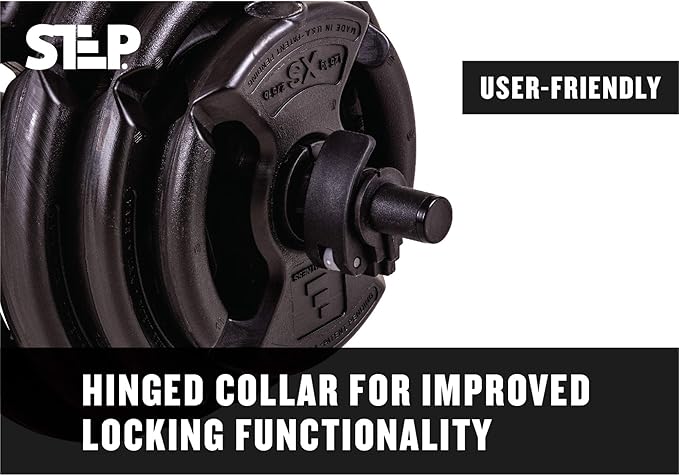 The Step Fitness Adjustable Dumbbell Set or Barbell Weight Set, 35-60 lbs, with Collars, and Weights