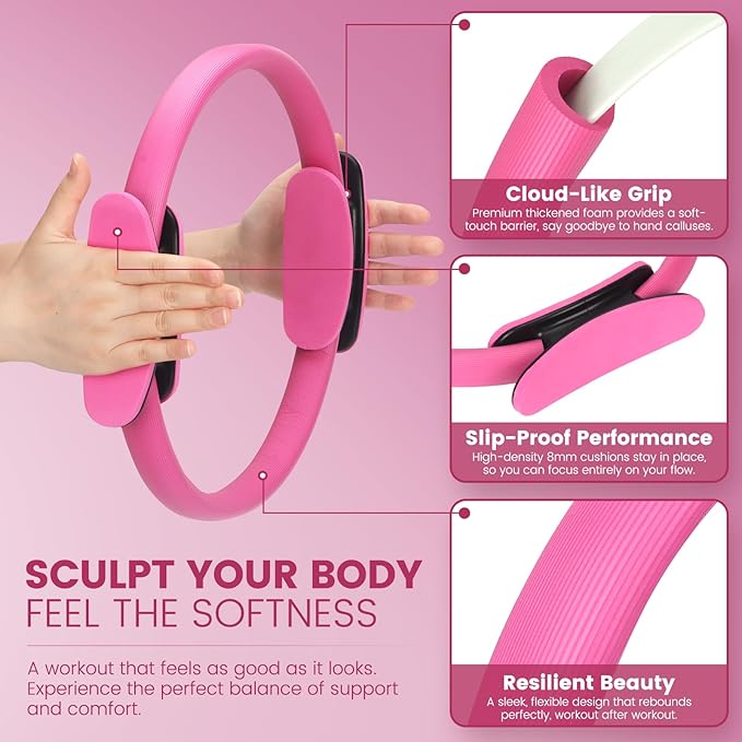 Pilates Kit for Women 13PCS, Pilates Ring and Ball Set with Magic Circle, Resistance Bands Set, Figure 8 Band, Yoga Ring & Grip Socks, Home Workout Equipment Essentials Starter Kit for Beginners