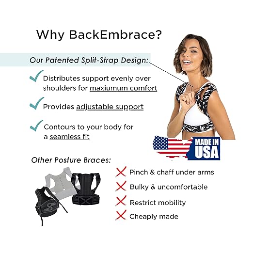 BackEmbrace Posture Corrector for Women and Men - Made in USA - Slim and Adjustable Shoulder Brace - Back Brace for Back Pain Relief - Lightning Bolt XS/S