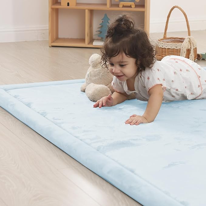 1.5" Thick Baby Play Mat for Floor Tummy Time, Large Pro Soft Foam Activity Playmats Playroom, Easy Care with Non-Slip Safe for Infant Toddler Kids Crawling79"x 118" (Blue)