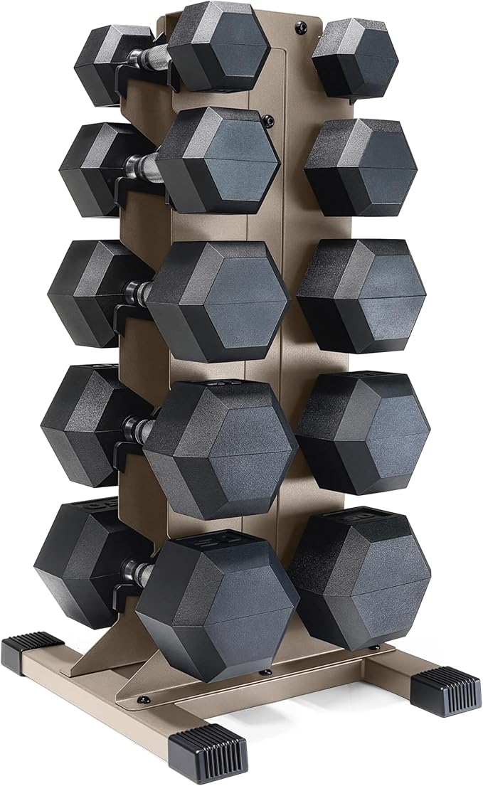 CAP Barbell Rubber Coated Hex Dumbbell Set with Vertical Rack | 100-300 lbs Free Weights Dumbbells Set for Home Gym | Multiple Options