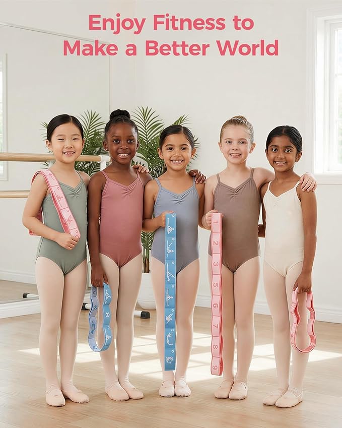 Slim Panda 2 PCS Kids Dance Stretch Strap,Multi-Loop Elastic Strap for Ballet, Latin, Gymnastics, Yoga, Children Flexibility Training & Exercise Resistance Yoga Band