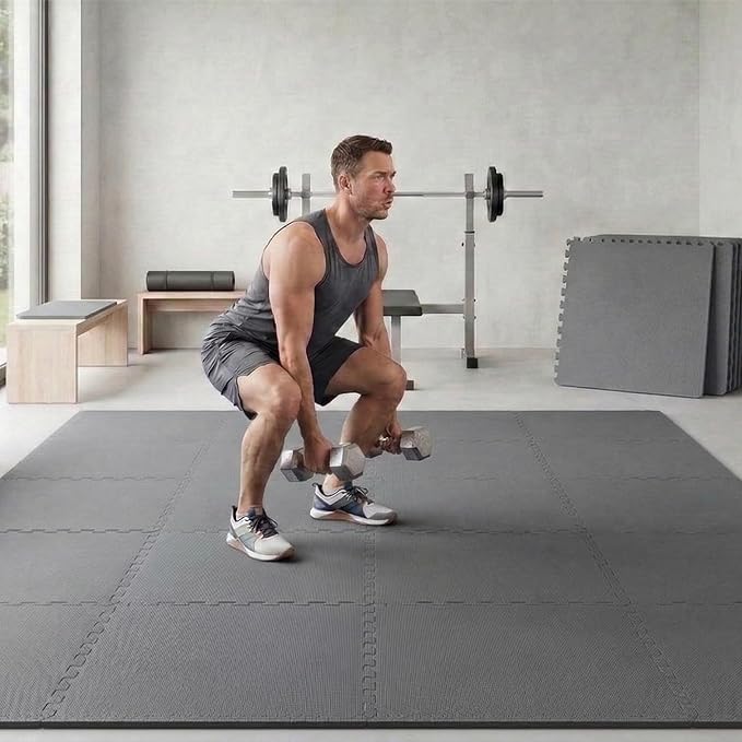 BalanceFrom Puzzle Exercise Mat 1/2' Thick, EVA Interlocking Foam Floor Tiles for Home Gym, Mat for Home Workout Equipment, Floor Padding for Kids, Gray, 24 in x 24 in x 1/2 in, 144 Sq Ft - 36 Tiles
