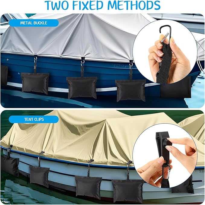 Soulchen Sand Bag for Boat Covers 8/10/12 Pcs Sandbag Mooring Kit Tear-Resistant Weight Sandbag Windproof Weighted Sand Bag Tarp Weight with Carabiner and Tarp Clip Accessories