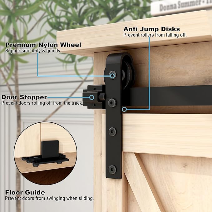 4FT Mini Bypass Barn Door Hardware Kit for 2 Doors, Small Cabinet Barn Door Hardware Track Kit for Cabinet, TV Stand, Cupboard (No Cabinet)