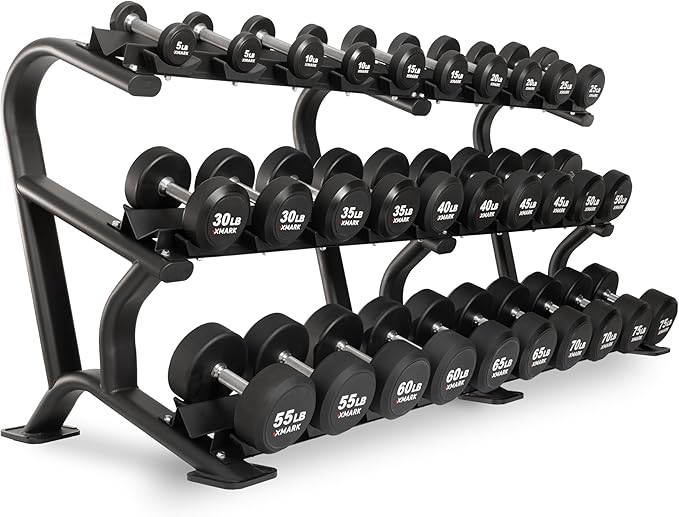 XMARK Dumbbell Weights Sets, 5-50lb and 5-75lb Dumbbell Sets, No Odor, Urethane Dumbbells, Commercial Gym and Home Gym Equipment