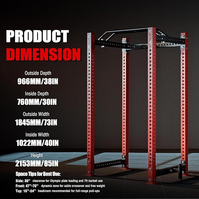 Mikolo 3"x3" Power Cage, Multi-Function Power Rack with LAT Pull Down Pulley System, Commercial Squat Rack for Home Gym with 3x3 Attachment, 1500 lbs Weight Capacity