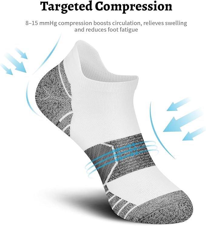 PAPLUS Compression Running Socks Women (6 Pairs), Ankle Athletic Socks Low Cut with Arch Support