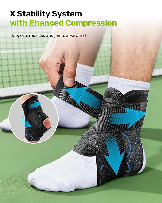 Rakiie Quick Lace Up Ankle Brace with 2 Metal Support Stays, Breathable Stabilizer for Sprained Ankle, Slim Fit Ankle Support for Men & Women, Sports, Running, Basketball (Black, M)