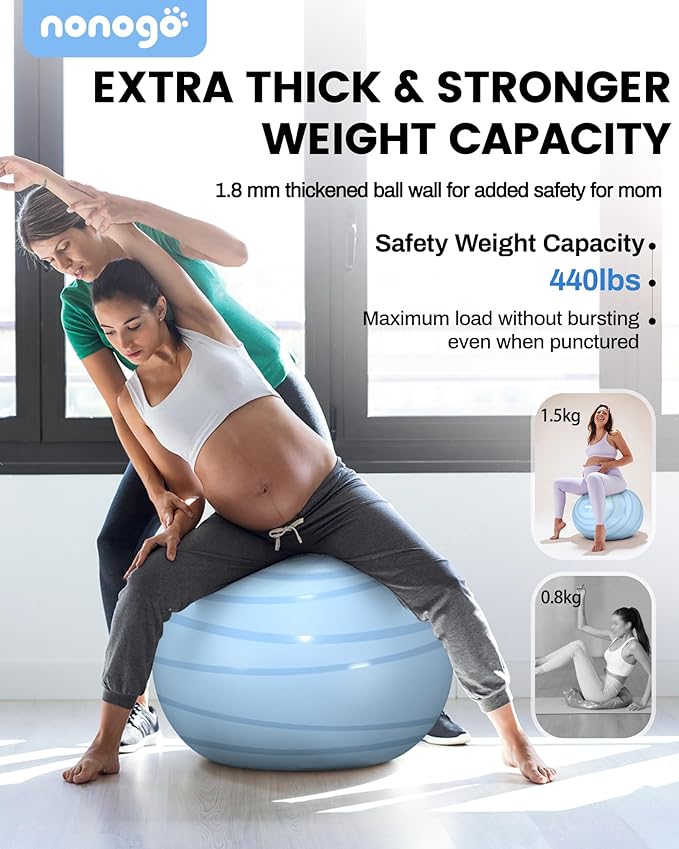 nonogo Birthing Ball for Pregnancy with Resistance Bands- Exercise Ball for Working Out, Yoga, Physical Therapy, Maternity Physio, Balance Stability Ball with Pump
