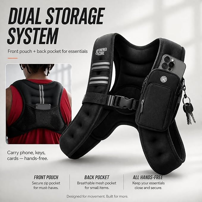 Weighted Vest for Women & Men – Adjustable Fit Workout Vest for Walking, Running, Cardio & HIIT | Fixed Weight Design, Breathable & No-Bounce | ENERGI CORE Fitness Gear