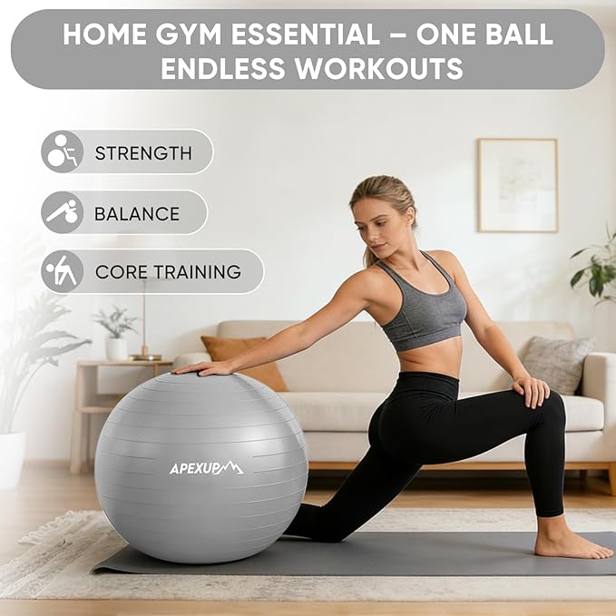 APEXUP Yoga Ball Exercise Ball Anti Slip Heavy Duty for Fitness, Balance & Core Workout, Balance Training, Pregnancy & Physical Therapy, 5 Sizes