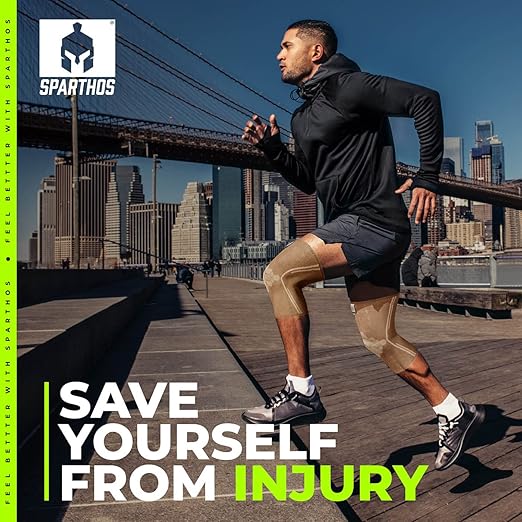 Sparthos Knee Compression Sleeves by (Pair) – Support for Sports, Running – Knee Brace for Men and Women – Elder ACL PCL Bursitis Meniscus Tear Patella - Check Size Chart (Beige-XL, 12-14½″ Knee)