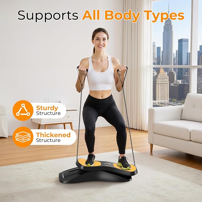 OWLSKY Balance Board with Resistance Bands, Portable Rock Stepper Featuring LCD Monitor, 330 lbs Capacity Ski Machine for Full Body Workout