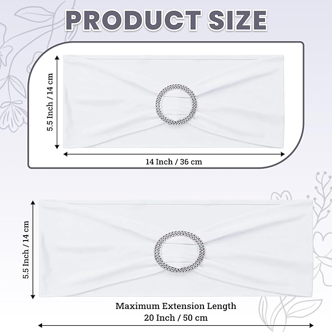 VDS - White | Spandex Chair Sashes Bows | 125 PCS | Stretch Elastic Banquet Universal Folding Chair Band Tie with Silver Buckle Slider for Wedding Party Conference Celebration Event Decoration