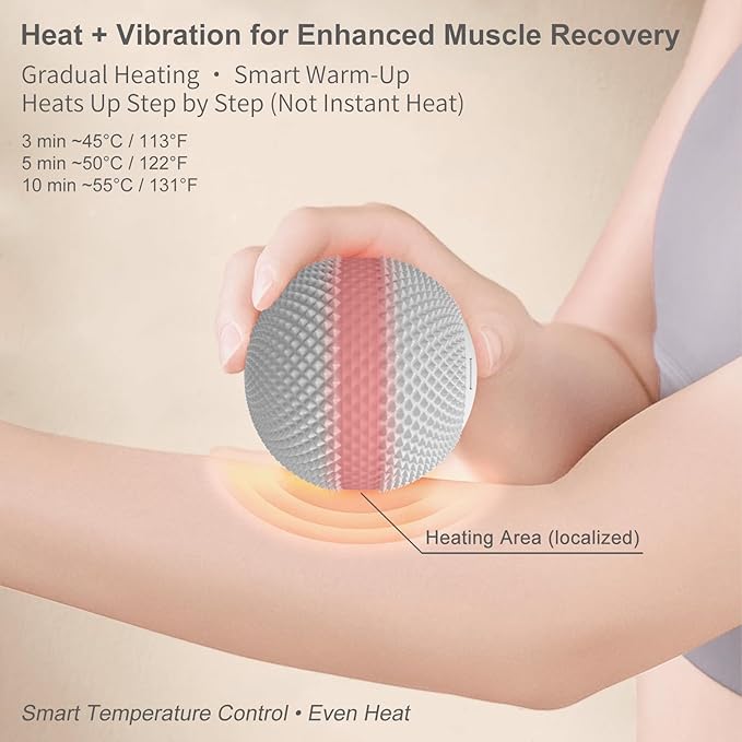 Vibrating Massage Ball with Heat, Deep Tissue Trigger Point Massage Ball for Back, Hip and Muscle Recovery, Myofascial Release Mobility Ball with 7 Modes and Memory (Grey)