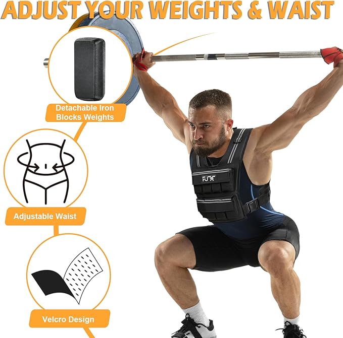 FUFF Adjustable Weighted Vest Men,20/30/40 LB Weight Vest for Strength Trainin, Workout Vest Woman with Removable Iron Weights for Walking, Rucking, Running, Exercise