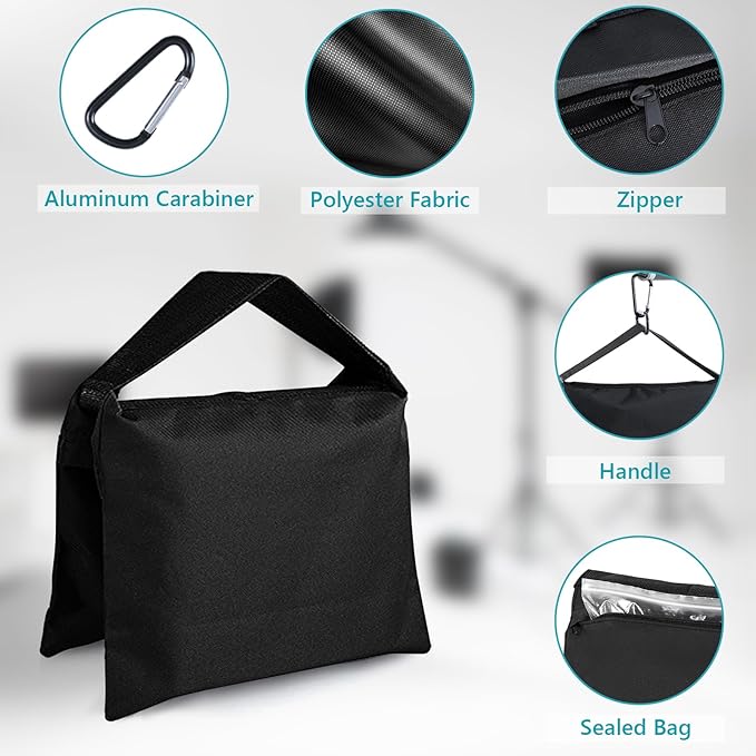 ABCCANOPY Photography Sandbag for Video Stand, Heavy Duty Weight Bags for Light Tripod, Camping Chair, 8 Packs (Black)