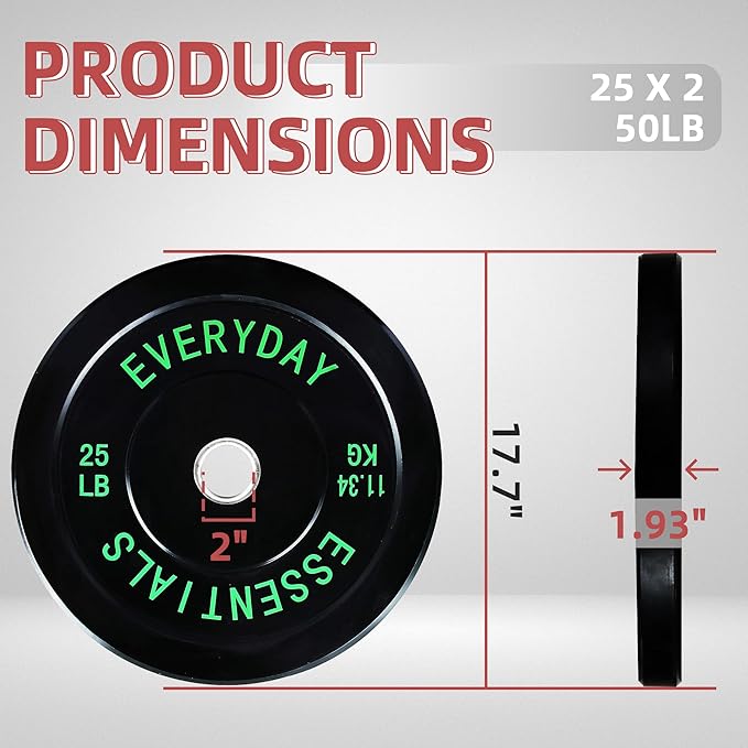 Fitvids 2-Inch Olympic Bumper Plates, Perfect Weight Plates for Weightlifting and Strength Training, Multiple Weights Available
