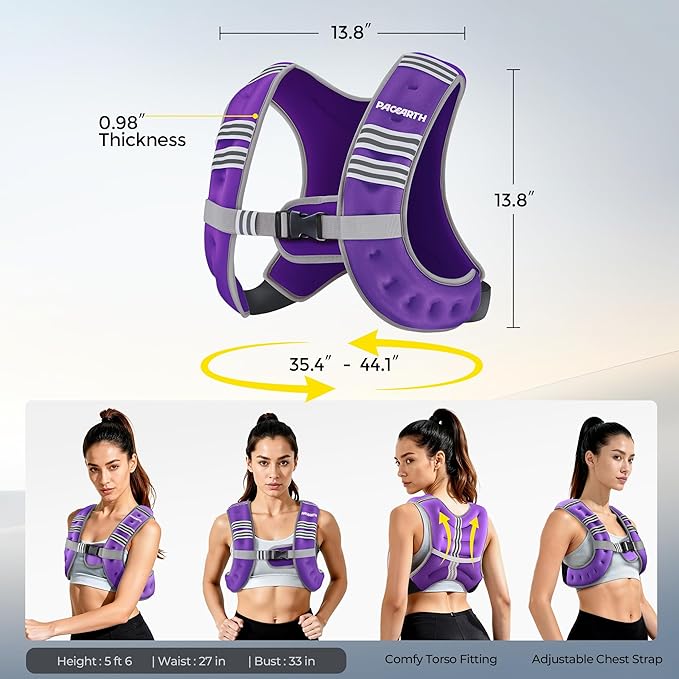 PACEARTH Weighted Vest,6lb/8lb/10lb/12lb/16lb/20lb/25lb/30lb Weight Vest with Reflective Stripe, Body Weight Vests for Women, Men, Weight Loss Workout, Strength Training, Running, Walking, Jogging