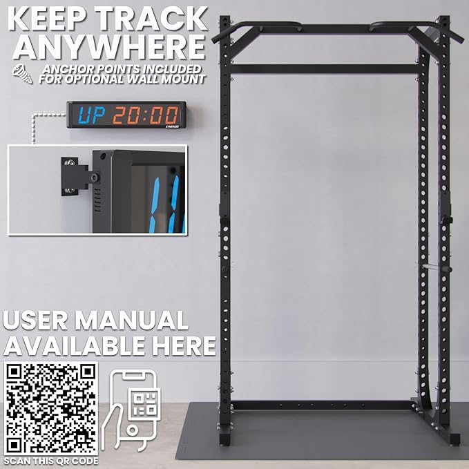 Synergee 28' Workout Interval Timer. Programmable Wall Mounted Gym Timer with Wireless Remote. Tabata EMOTM Stopwatch Count Up/Down MMA Clock