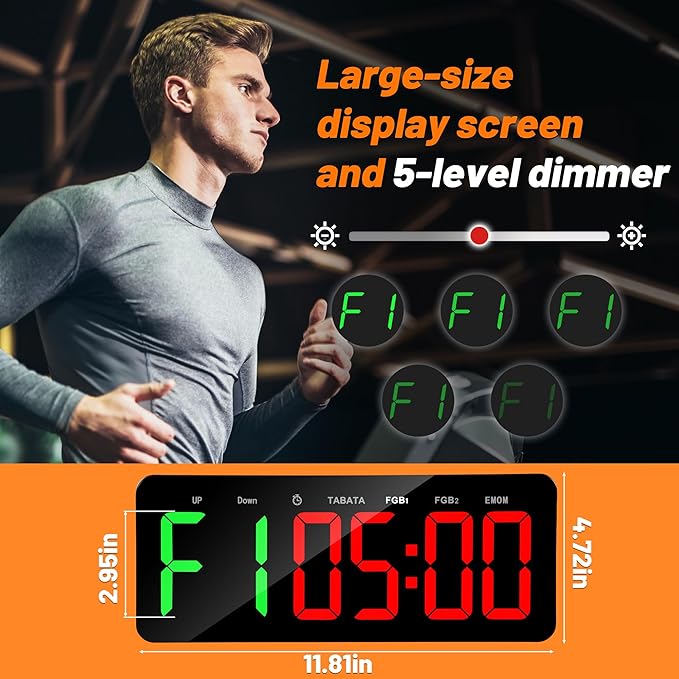 Upgraded Gym Timer Clock for Tabata/FBG/EMOM - Large Workout Clock for Home Gym with Remote Control, Count Down & Up | Stopwatch, Fitness Digital Timer for Home/Yoga/Boxing/Garage