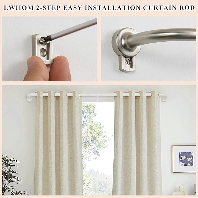 Brushed Nickel Curtain Rods for Windows 48-88",1 Inch Disc Wrap Around Curtain Rod with Aluminum Finials and Brackets,No Screw Disassembly Adjustable Blackout Curved Room Darkening Curtain Rod