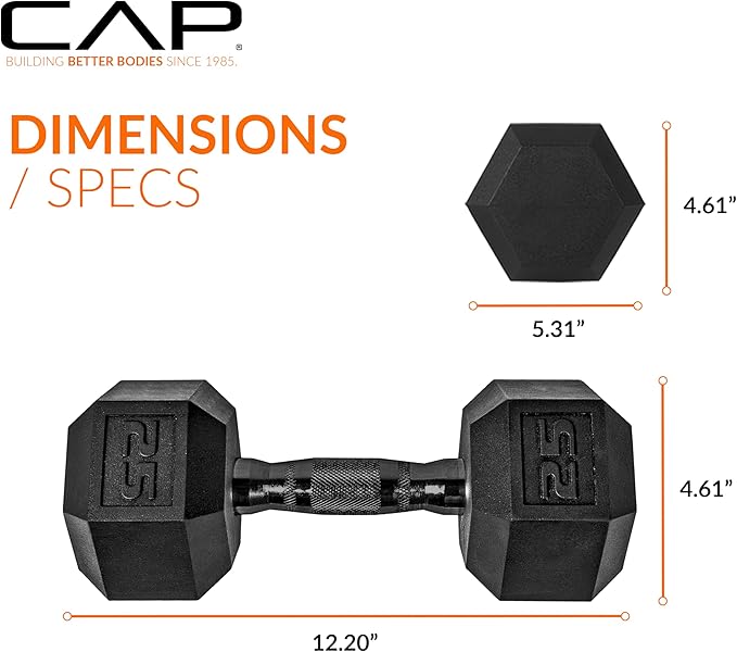 CAP Barbell Coated Hex Dumbbell Weight - Single | 10-120 lbs | Multiple Options