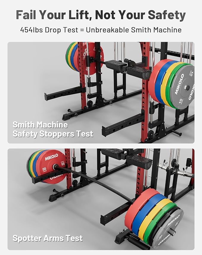 Mikolo M4 2.0 Smith Machine, 2200lbs Squat Rack with LAT-Pull Down System & Cable Crossover Machine, Training Equipment with Leg Hold-Down Attachment