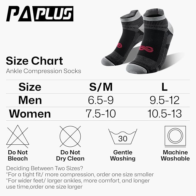 PAPLUS Compression Socks for Men & Women, 2/4/6 Pairs Ankle Running Socks with Arch Support, Ankle Support, Plantar Fasciitis